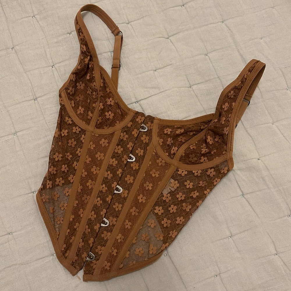 Out From Under Brown Flower Corset Top🤎